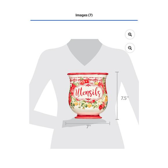 The Pioneer Women vintage Floral large utensil holder stoneware cottage - Picture 9 of 10